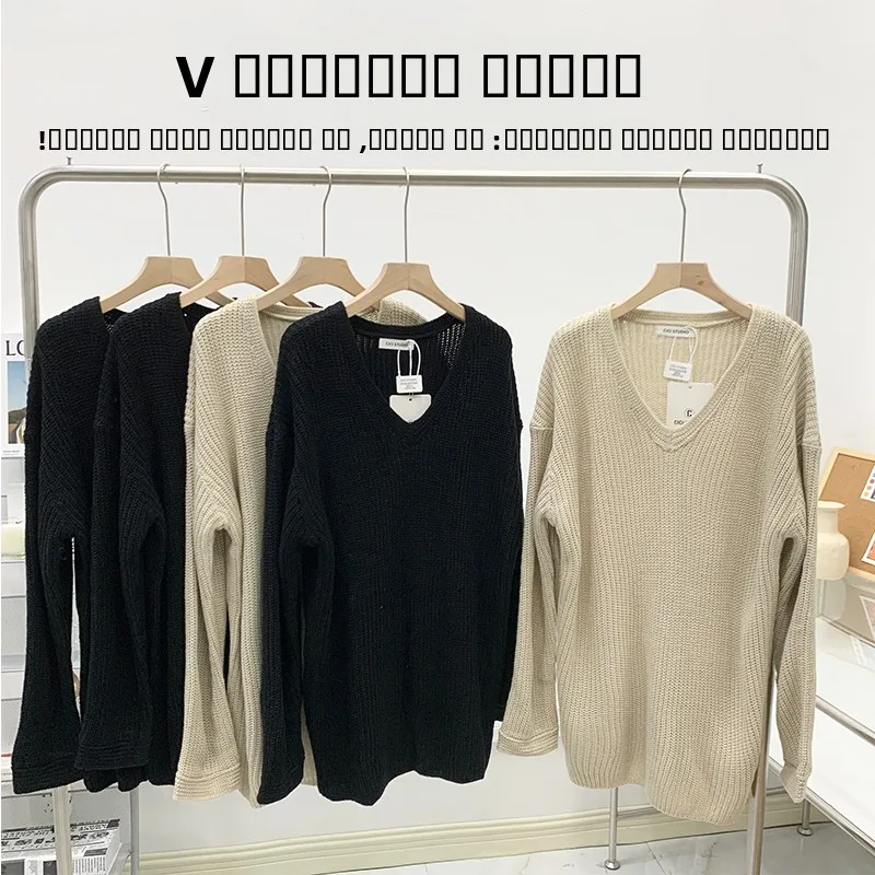 Bla Loose V-Ne Long Sve تريكو نسائي 2023 جديد كسول Sle شعور عالي الجودة لون نقي حلو مستدير Ne عادي...