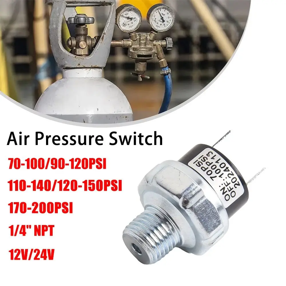 

70-100/90-120PSI 110-140PSI Air Compressor Pressure Switch 1/4" NPT 12V/24V For Air Tank Aluminum Alloy Switch Control