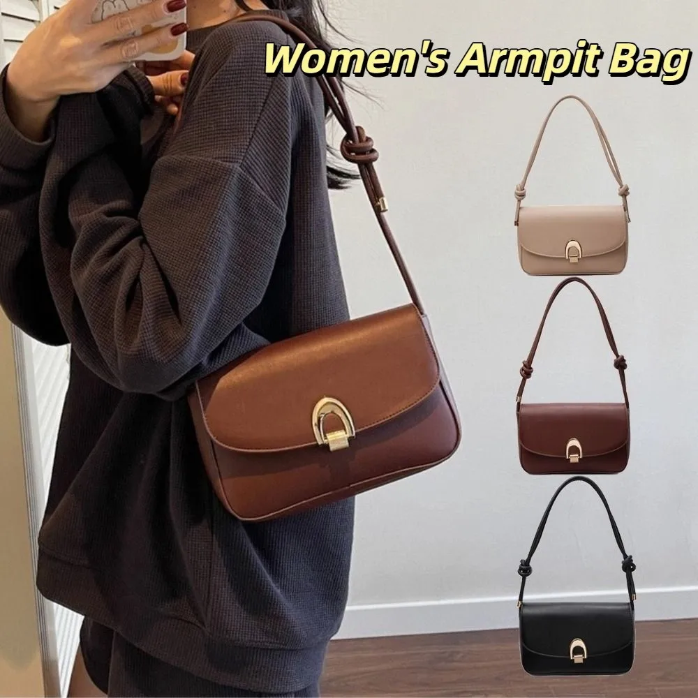 

Fashion Vintage Buckle Shoulder Bag Solid Color Leisure Women's Armpit Bag Adjustable Cuasal PU Leather Handbag Purses