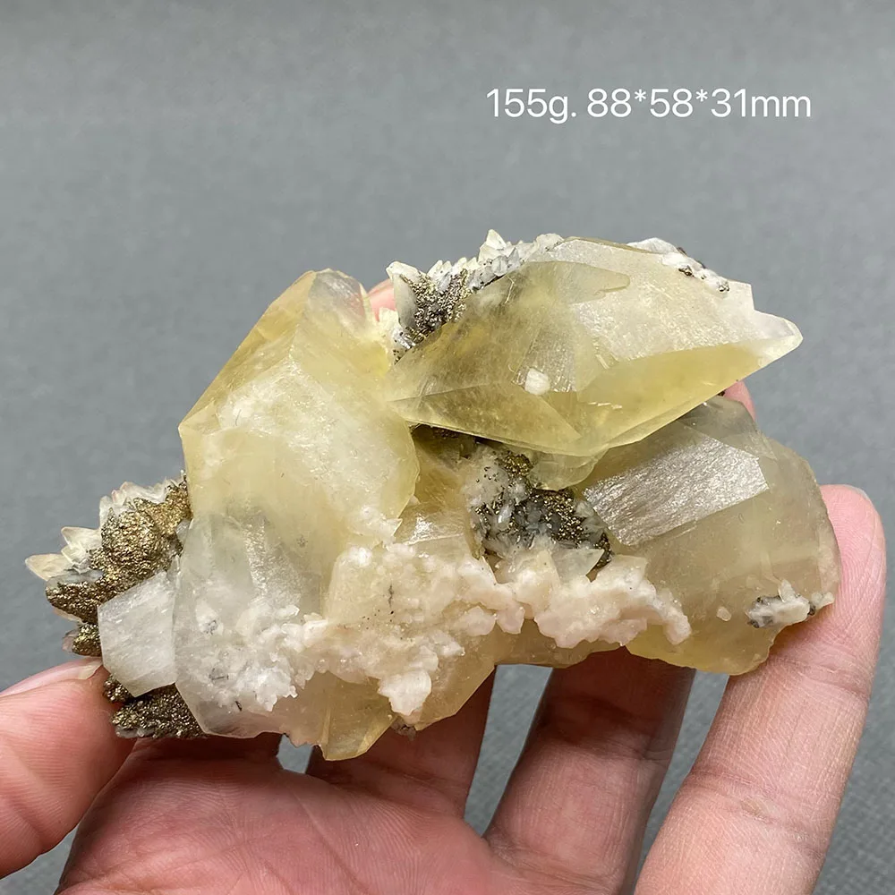 100% Natural Yellow Calcite Gem Grade Crystal Pyrite Rough Ore Specimens from Hubei Province, China