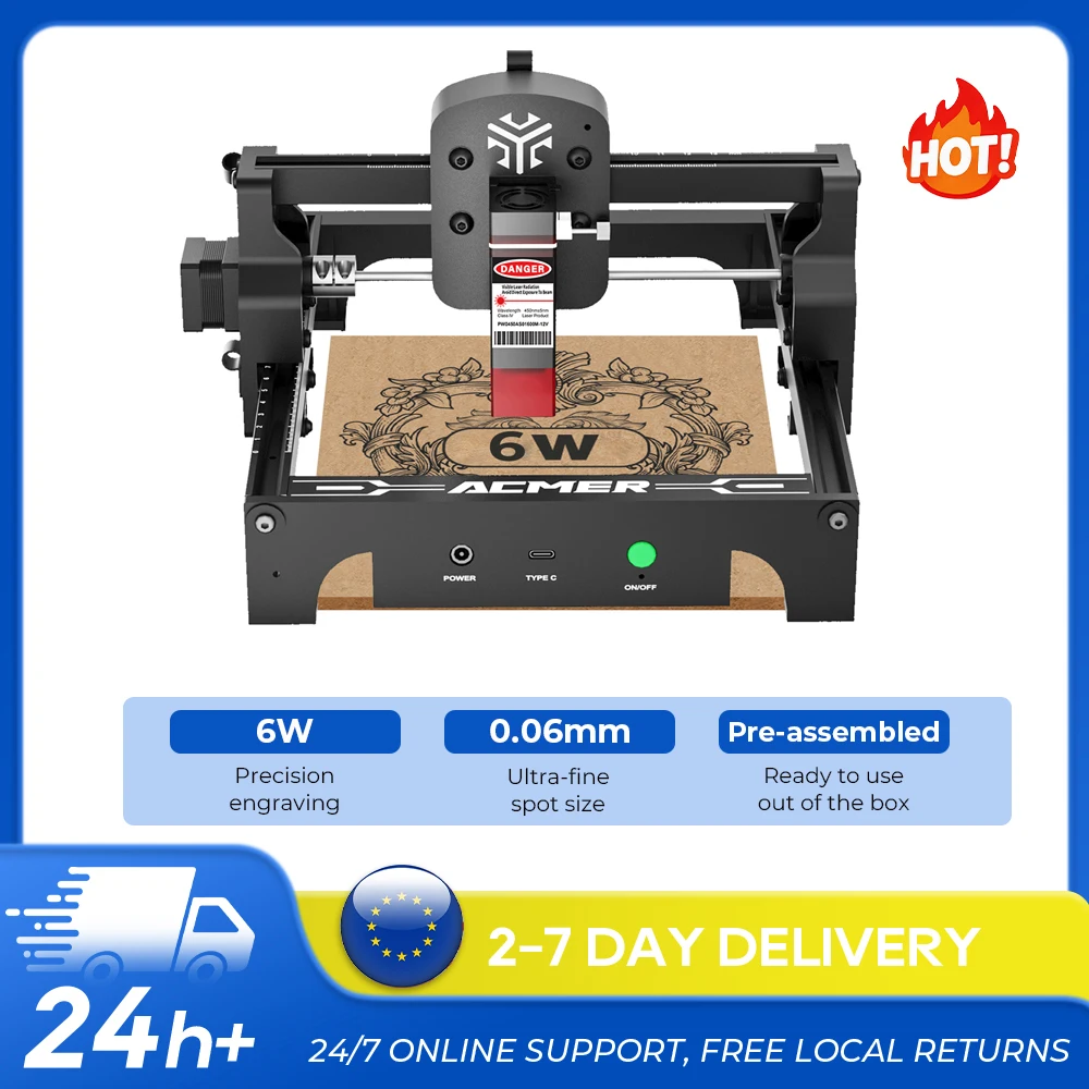 Graveur laser miniature ACMER S1, machine de découpe CNC pour le travail du bois, diode haute précision 0,01 mm, portable, préinstallé pour les débutants