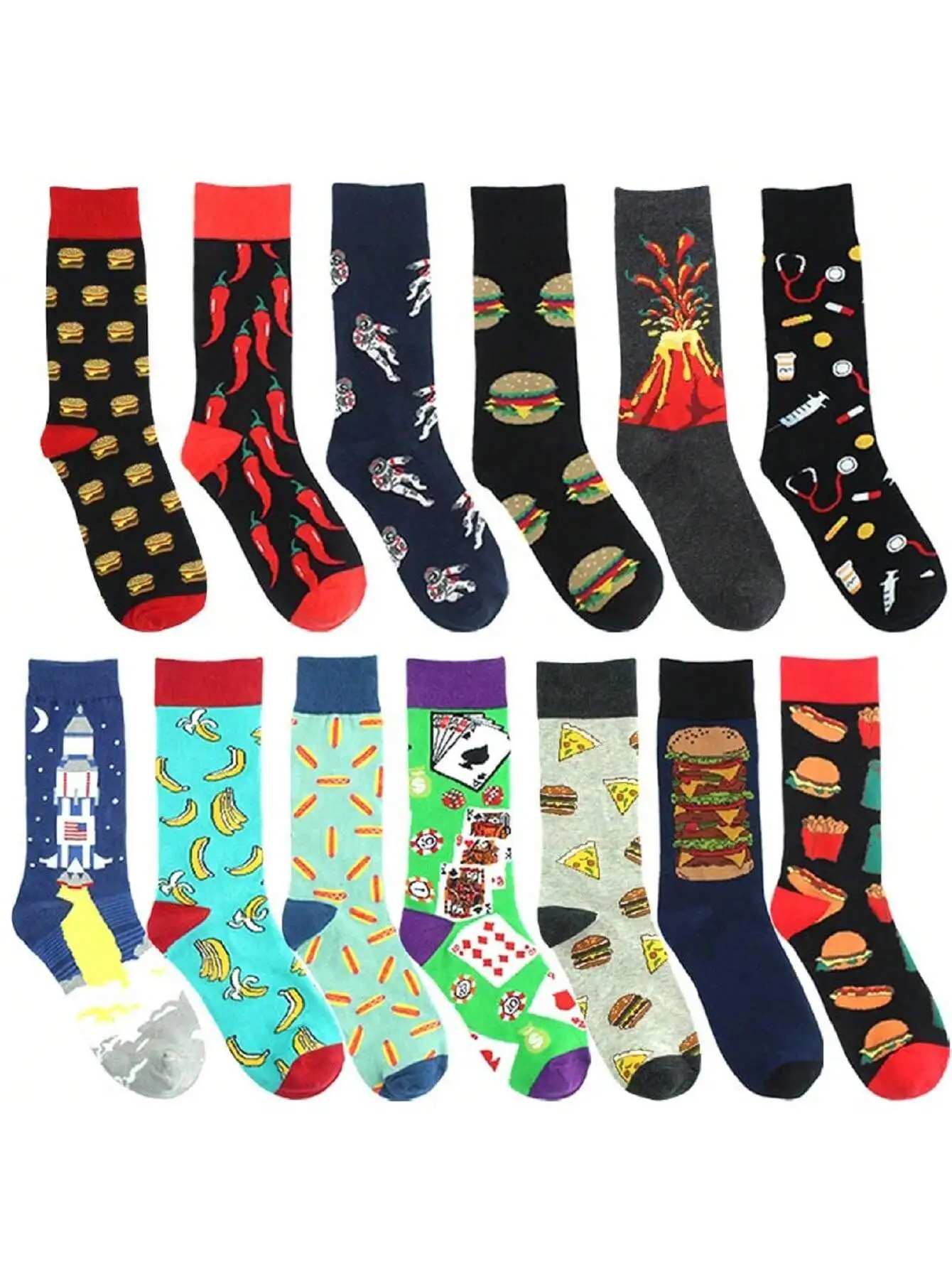 

Новинка, чили, фламинго, соккен, сыр, пицца, акула, дизайн, забавные носки в стиле хип-хоп, мужские носки Happy Crew, Harajuku, унисекс, скейтборд