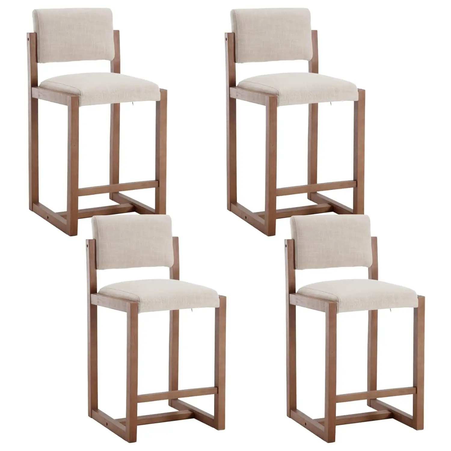 

Modern Bar Stools Set Of 4, 26" Counter Height Barstools, Linen Upholstered Kitchen Island Chair With Wood Legs For, Customized