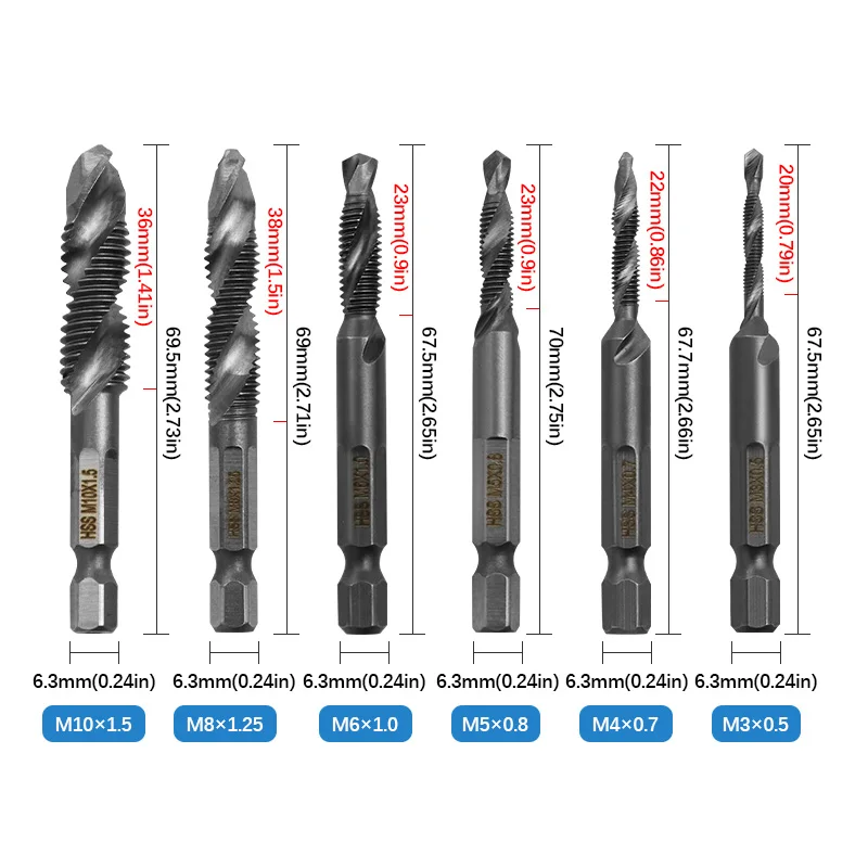 Drill Bits Hss Tap Countersink Deburr Set Metric Combination Bit M3 M4 M5 M6 M8 M10 High Speed Steel