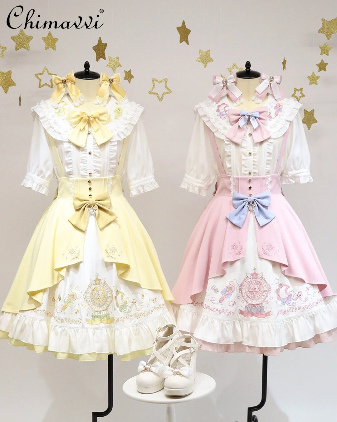 Japanese Sweet Girls Suspender Skirt Casual Elegant New 2024 Spring Autumn Cute Bow Women's High Waist Mid-length Lolita Skirts