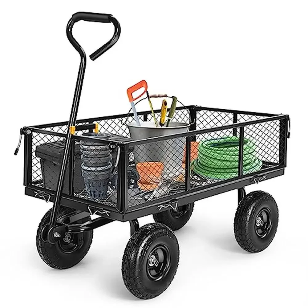 Heavy Duty Foldable Garden Cart 680LB Capacity with Rotating Handle Mesh Design Noise Reduction Tires Ideal Wood Flower Pots