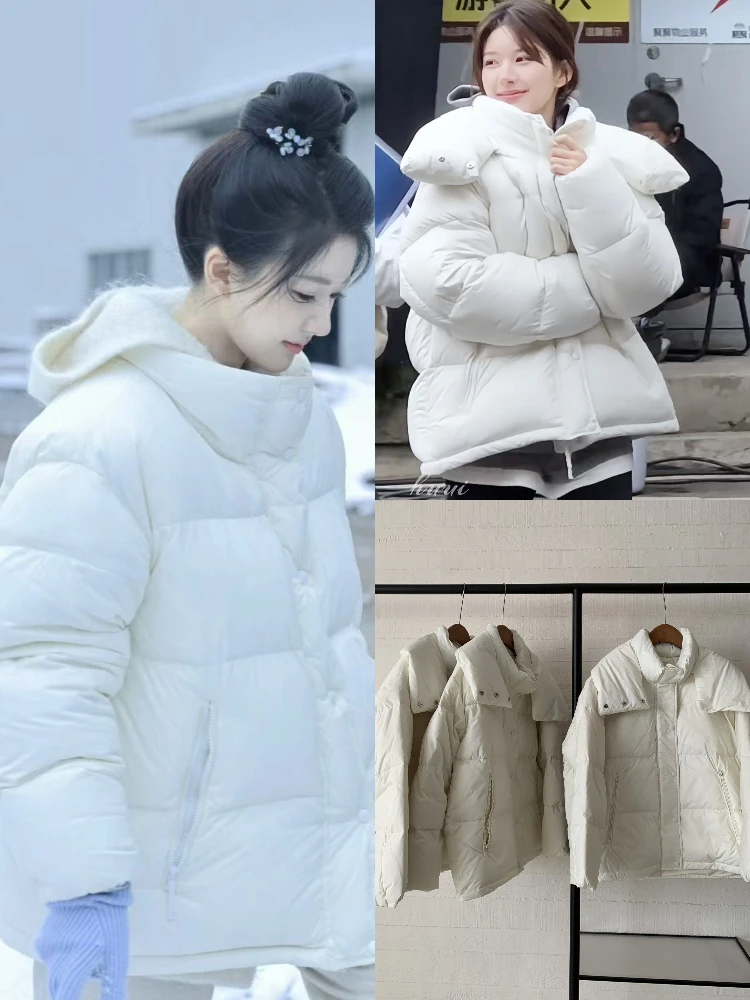 الدفء المتضخم مقنعين منتصف طول أسفل Jaet للنساء Dongda Gate Zhao Lu Si Sweet Sle معطف مع قبعة قابلة للفصل