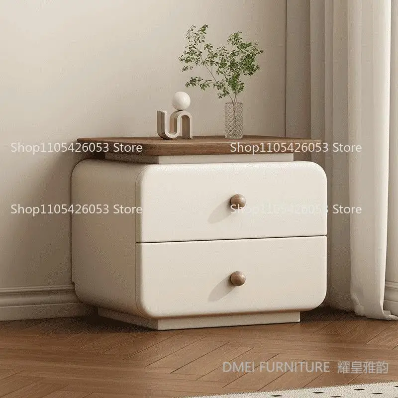 All solid wood cream wind bedside table abstract pattern simple household pine bedside cabinet storage