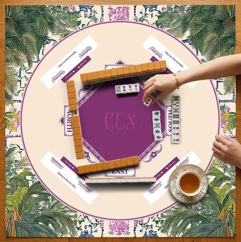 VIKAMA Tropical Palm Floral Mahjong Mat Multi Rule Zoned Non Slip Pad American Charleston Mahjong Desktop Cover