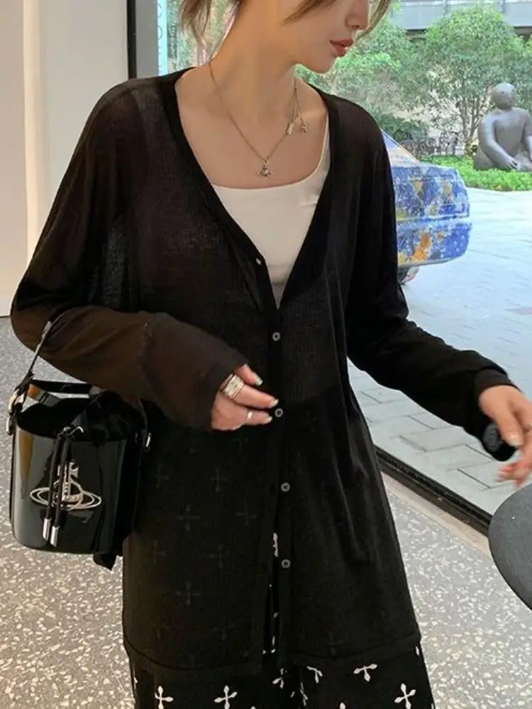 

Lightweight V-Neck Long Sleeve Cardigan Women Sun Protection Top Casual Jacket Spring Summer Autumn Daily Outwear