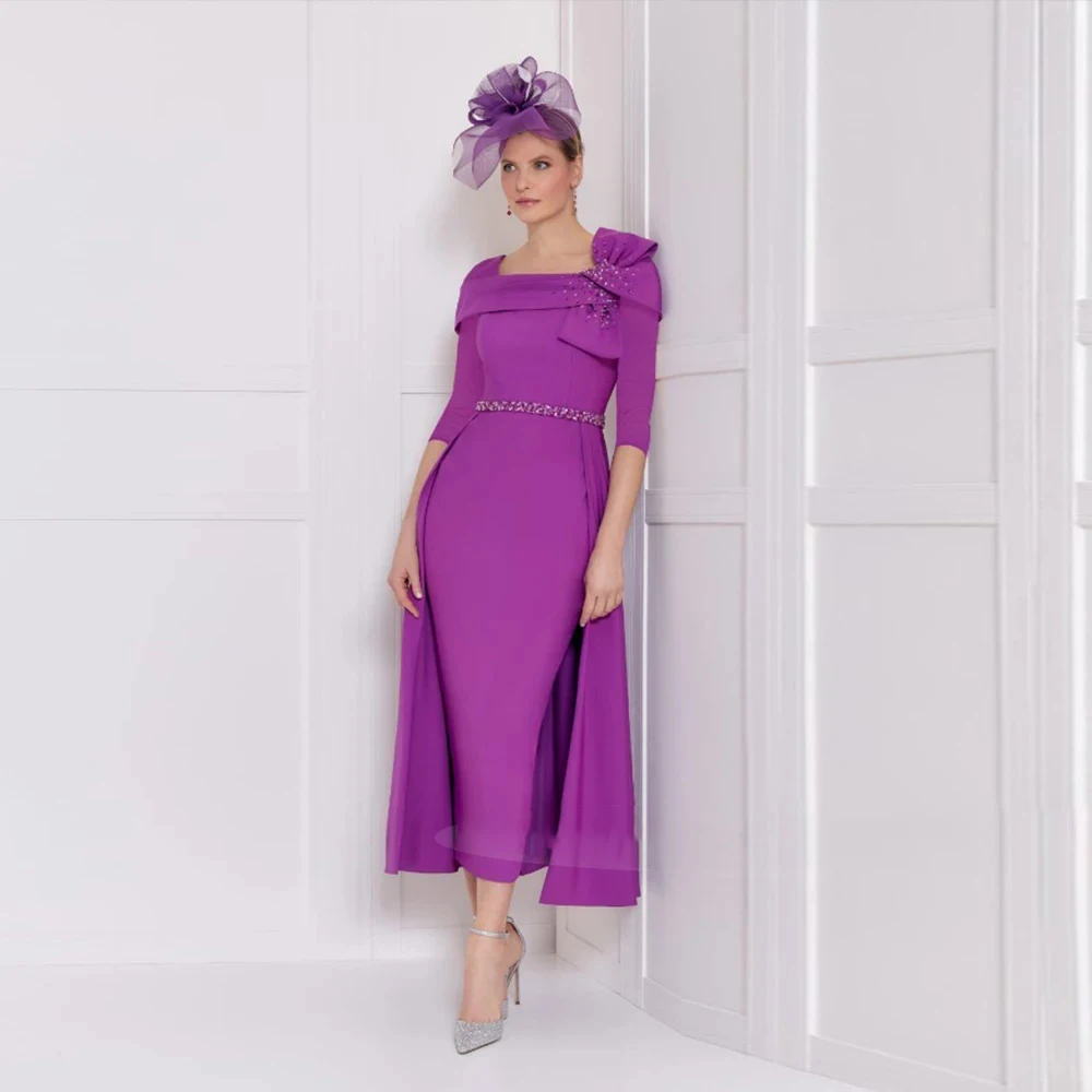 Elegant Mother Of Bride Dresses Wedding Half Sleeve Beaded Bow Formal  Mother Of The Bride Dress Mother Dress Wedding Guest Gown