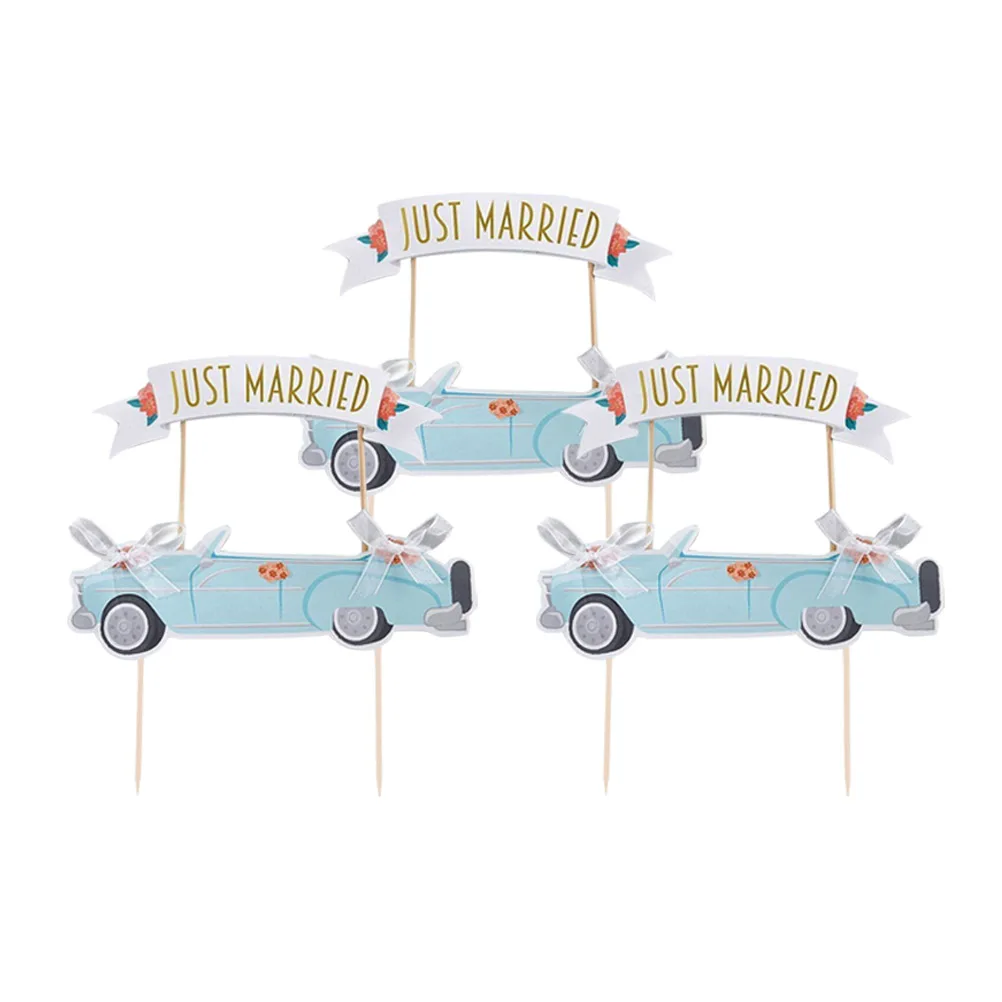 

Wedding Cake Card Insert Topper Picks Decor Car Bow Tie Bamboo Dessert Table Supplies Cupcake Party Accessories Cake Decoration