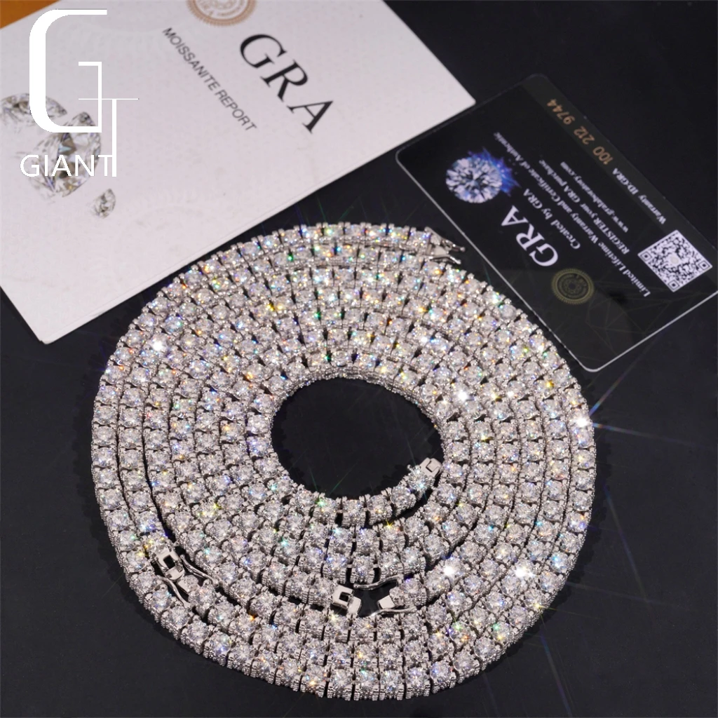 New Stock Bulk Arrivals Iced Out Double Sides Hip Hop S925 VVS1 5mm 6.5mm Moissanite Diamond Cluster Tennis Chain& Bracelet..