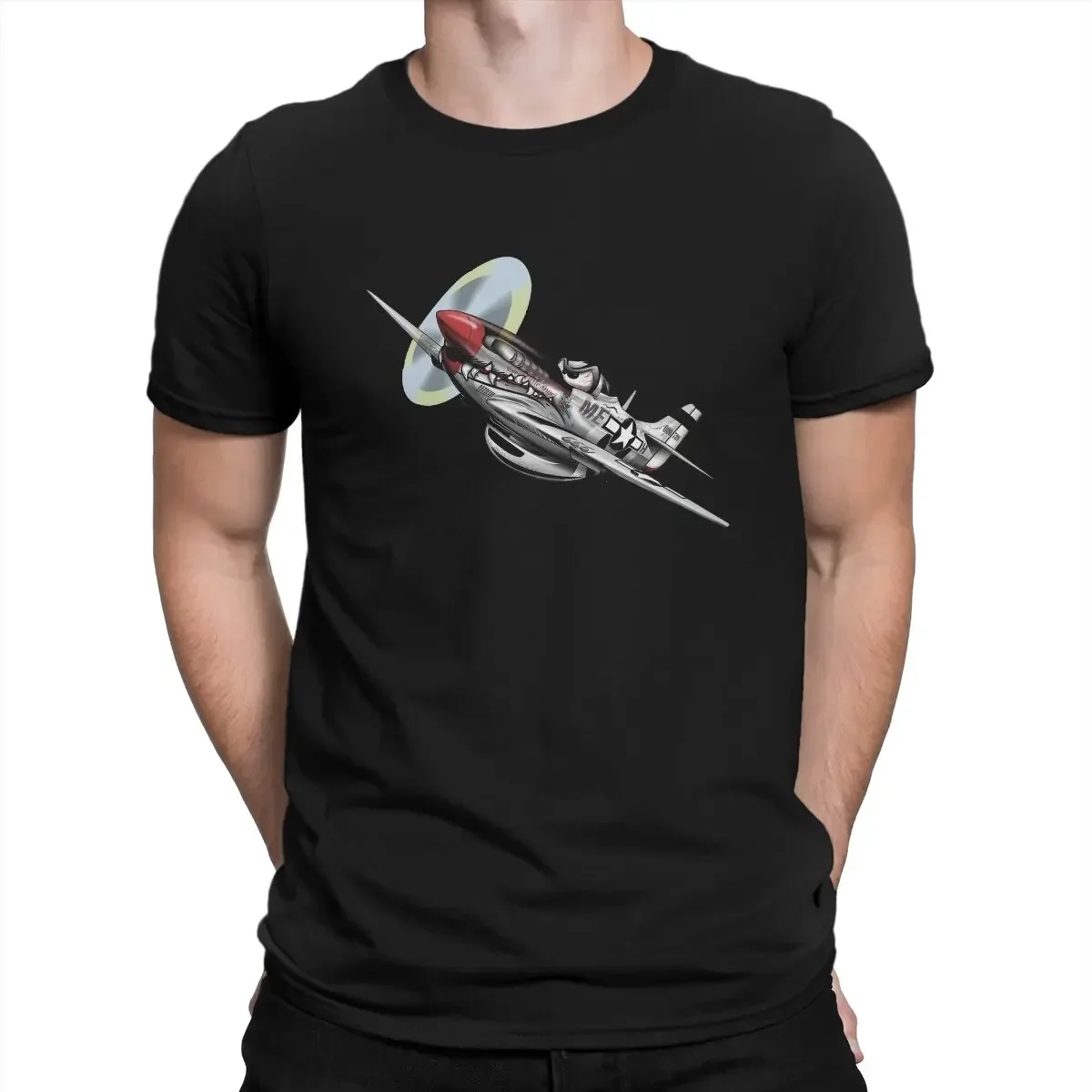 Oversized O Neck Short Sleeve 100% Cotton T Shirt Warbird P 51 Mustang Airplane Cartoon Men TShirt Airplane Lover Harajuku