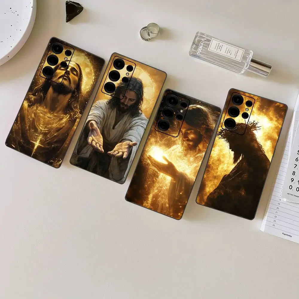 

Classic Retro Oil Painting Jesus Phone Case For Samsung S 24 Fe 25 Ultra Plus 20 Lite 21 30 22 23 24 22 Ultra 5G Fundas