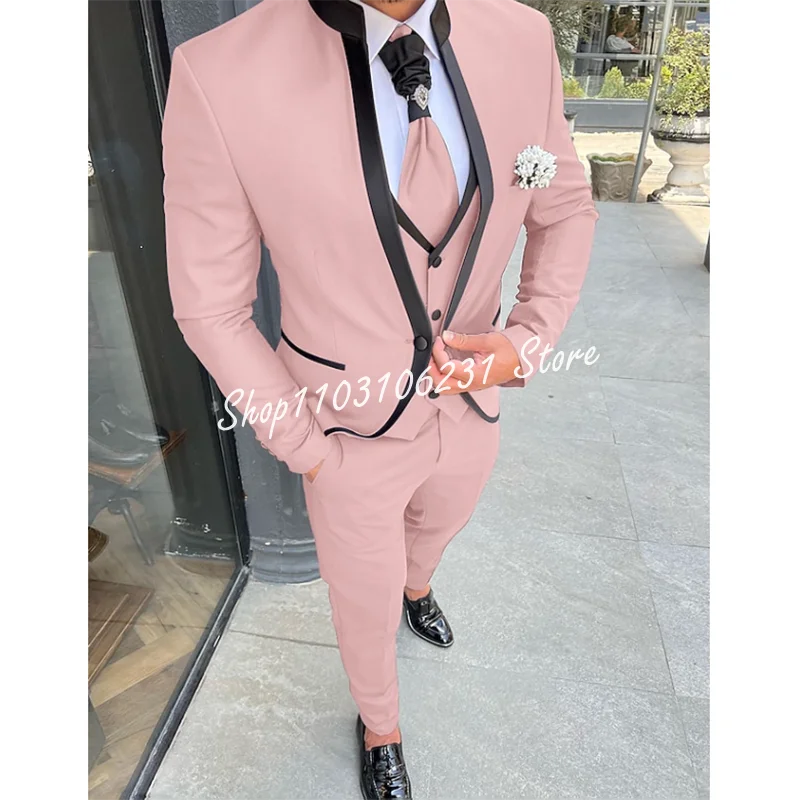 Fashion Navy Wedding Suits Men Blazer Single Breasted Luxury Terno 3 Piece Male Jacket Pants Vest Slim Fit Costume Homme