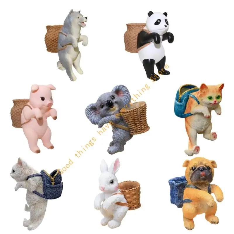 

Hanging Cats Figurine with Storage Basket Animal Statue Aquarium Accessory 55KF