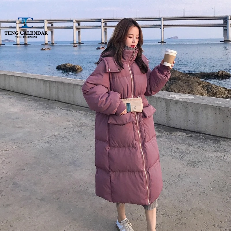 

Зимняя длинная хлопковая куртка, корейская студенческая хлебная куртка выше колена со свободной талией, женский новый стиль 2025 года