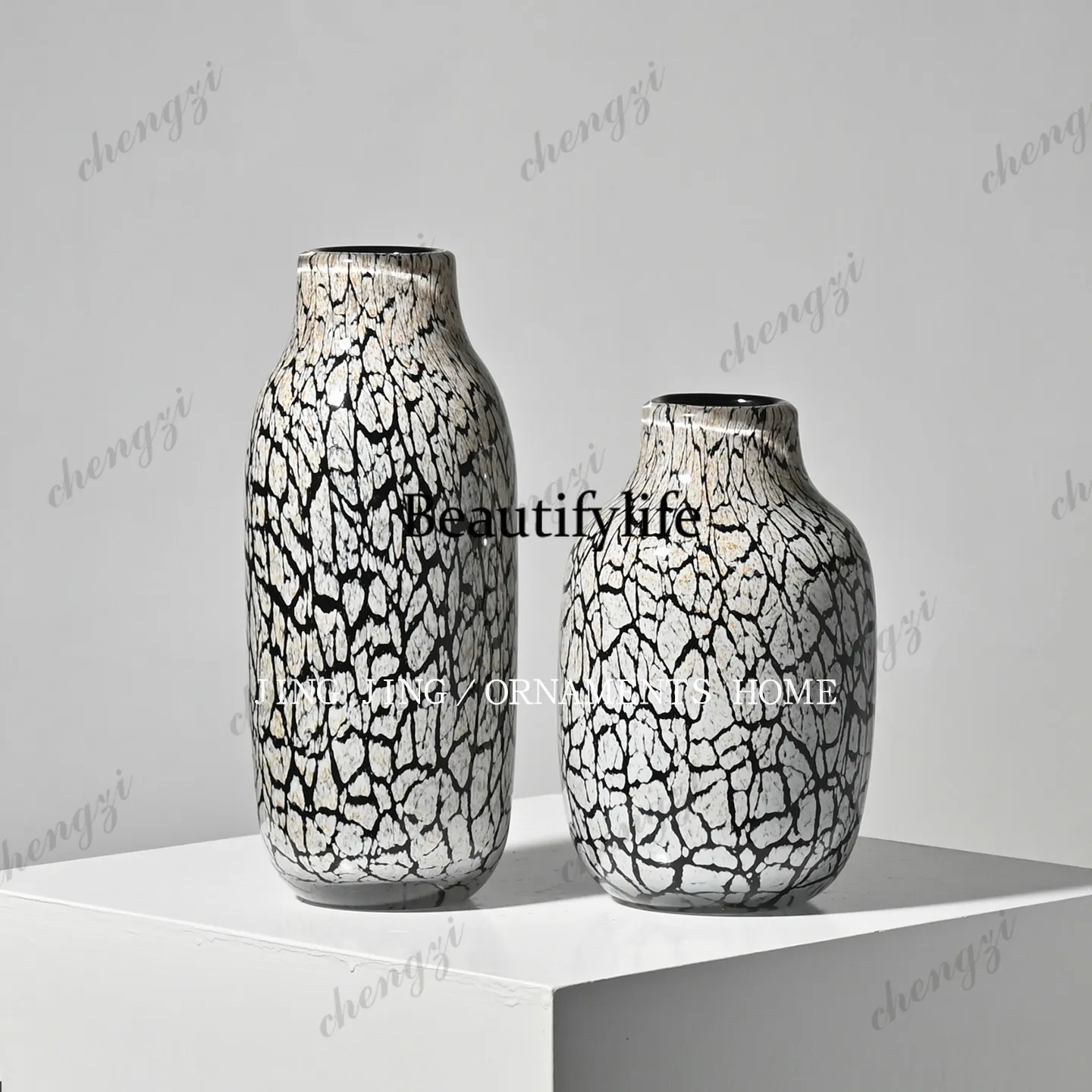 Retro amber binaural glass vase living room flower arrangement high-end ornament desktop decorative flower device