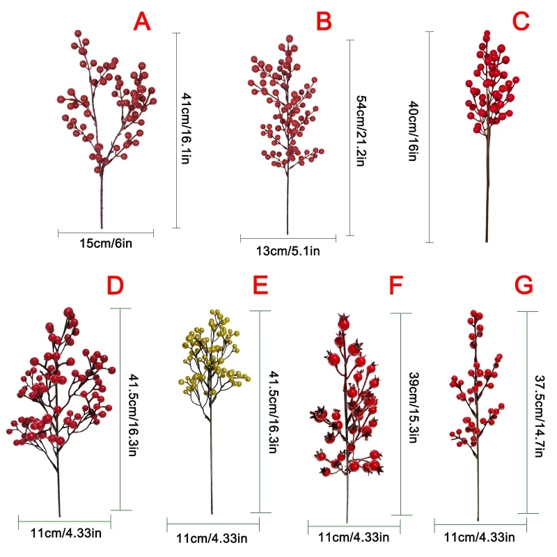 Vermelho artificial hastes picaretas bagas ramos para decorações da árvore de natal artesanato casamento temporada férias inverno decoração para casa