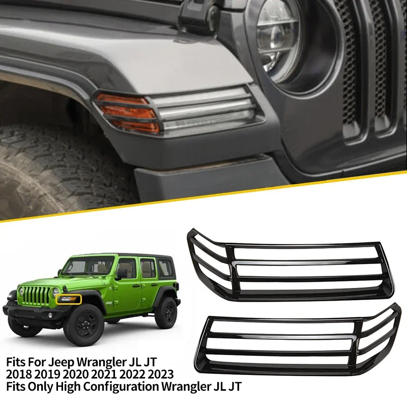 2PCS Carbon Black Look Front Wheel Eyebrow Lamp Cover Trim For Jeep Wrangler JL JT 2018-2020 2021 2022 2023