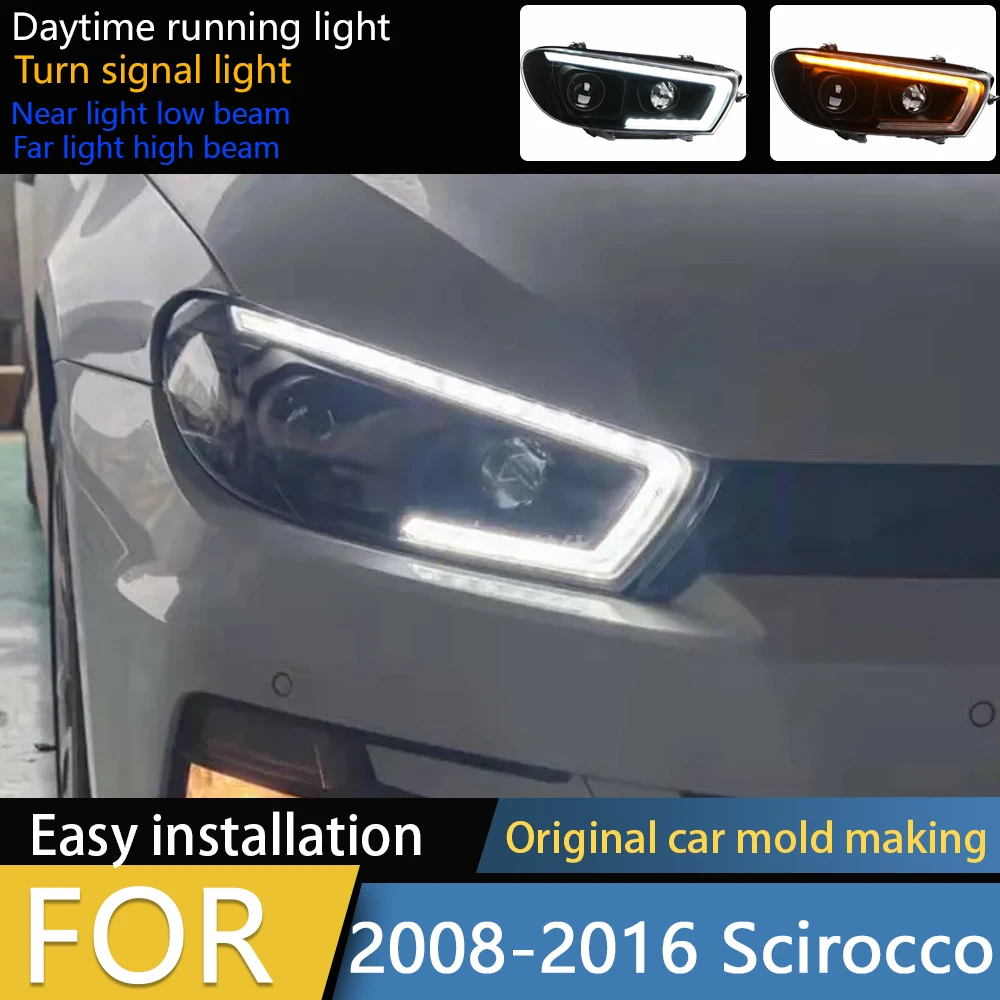 

Фара для VW Scirocco, светодиодная фара 2008-2017, фары Scirocco DRL, указатель поворота, дальний свет, линза проектора «ангельский глаз»