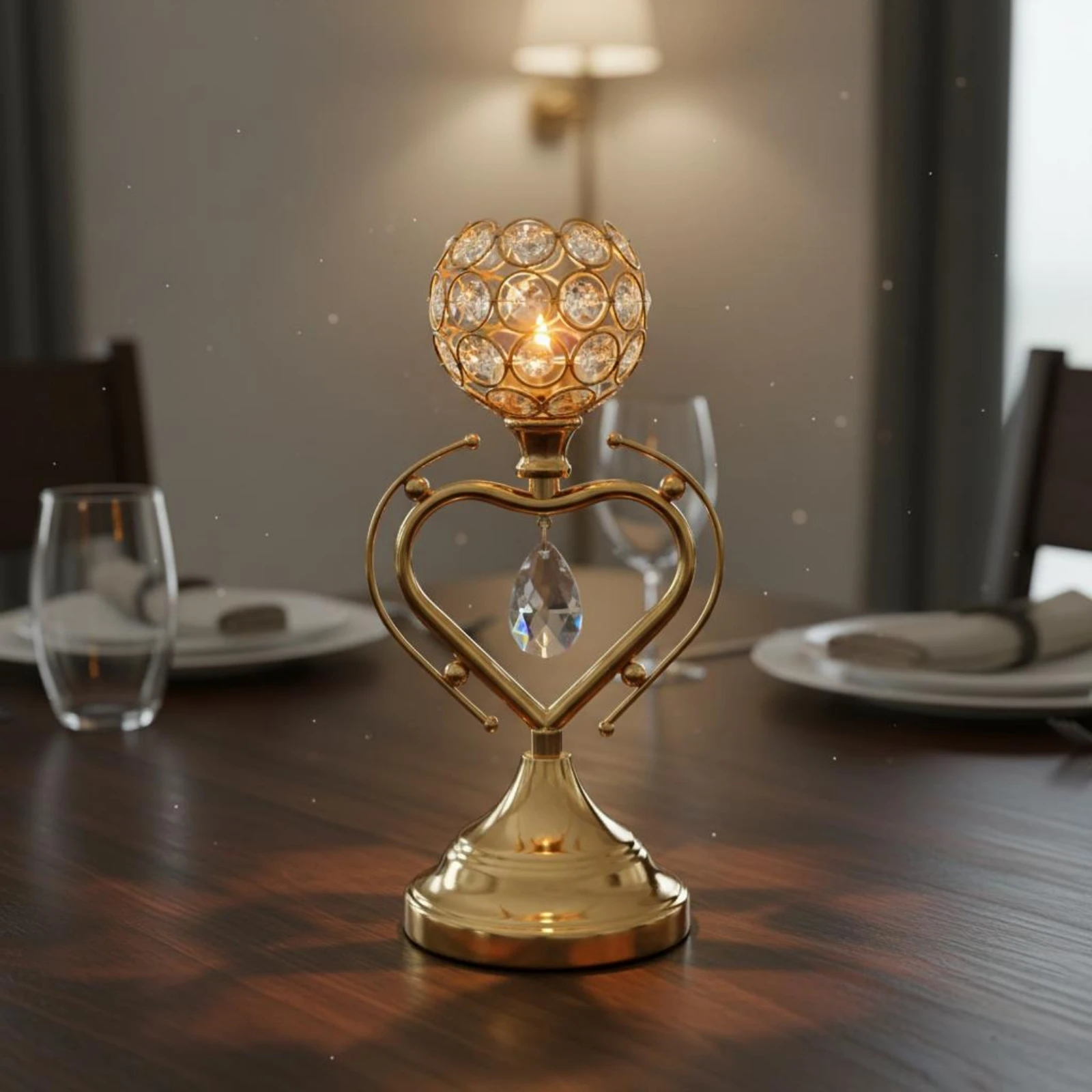 Gold Heart Candle Holder Romantic Design Heart Candle Holder Party Decor Sparkling Finish Stable Base for Hotel view 2