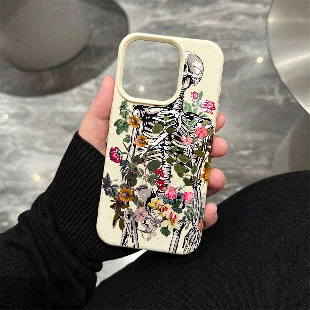 Blumen-Skelett-Handyhülle für iPhone 17 16 15 14 13 12 Pro Max 16 15 14 Plus 17 16 15 14 13 12 Pro 17Air Silikon-Matt-Hülle – Detail 5