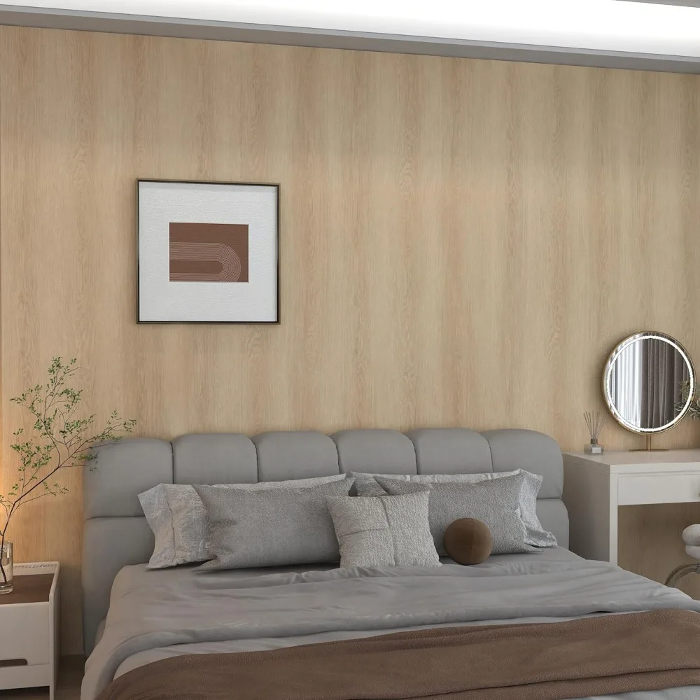 ورق جدران واسع من الخشب البني الفاتح قابل للتقشير واللصق من خشب البلوط والجوز المزخرف على سطح الطاولة من الخشب البيج والفينيل