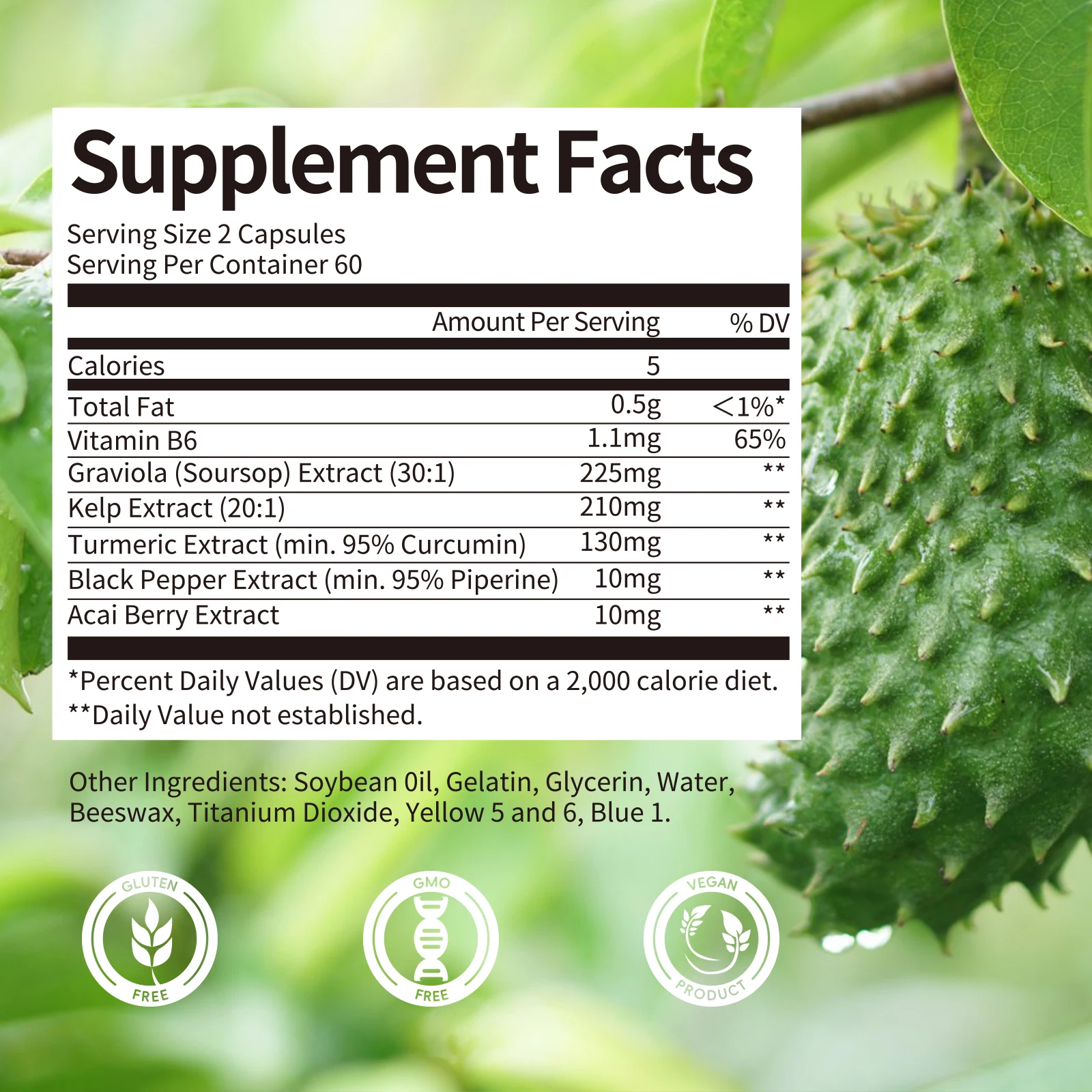 BBEEAAUU Soursop Capsules Support Digestion & Liver Health Cell Support and Regeneration Antioxidant Skin Care Enhances Immunity