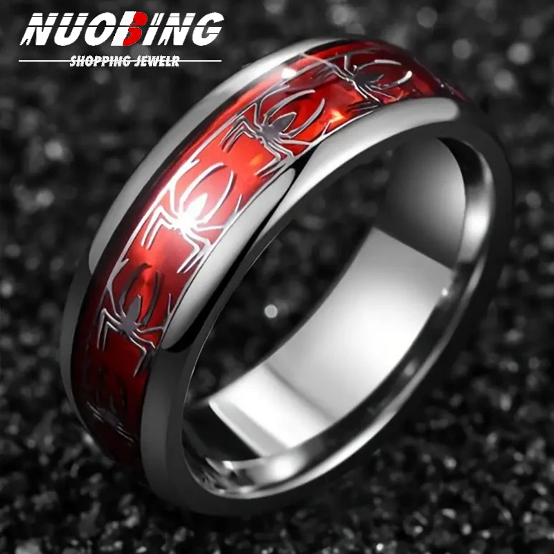 Punk Spider Role Play Stainless Steel Men's and Women's Rings Red Hip Hop Animal Jewelry Creative Halloween Gift