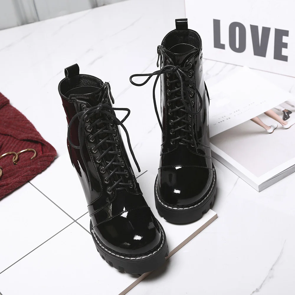 MILI-MIYA moda mucca in pelle verniciata stivaletti da donna punta tonda cerniera piattaforma tacchi Super alti e spessi taglia grande 34-42 per