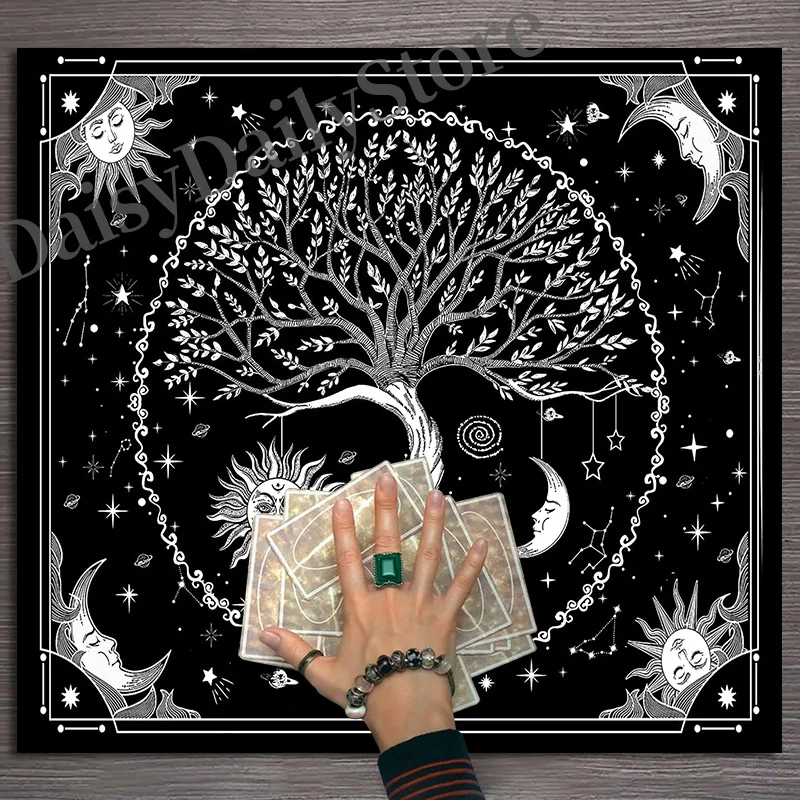 Tree of Life Tarot Table Altar Cloth Metaphysical Sun Moon Mat Pendulum Divination Altar Tablecloth Board Game Cards Pad