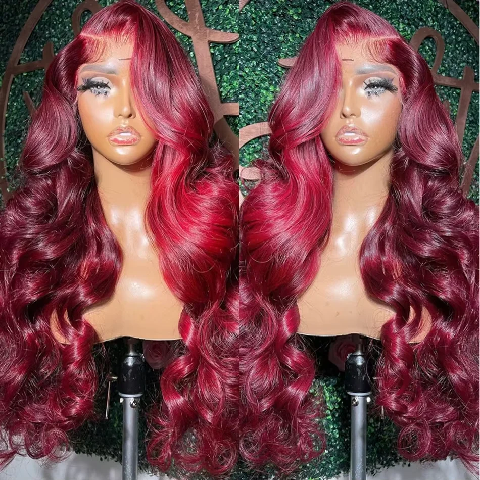 

200 Density Burgundy Body Wave 13x4 13x6 HD Transparent Lace Frontal Wig Brazilian Remy Hair wig For Women 100% Human Hair Wigs