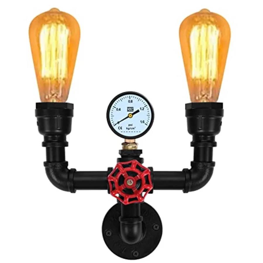 

Retro Wall lamp Vintage Industrial Steampunk Wall Sconce 2 Lights Metal Water Pipe Wall Mounted Light Fixture E26 Edison Bulb f