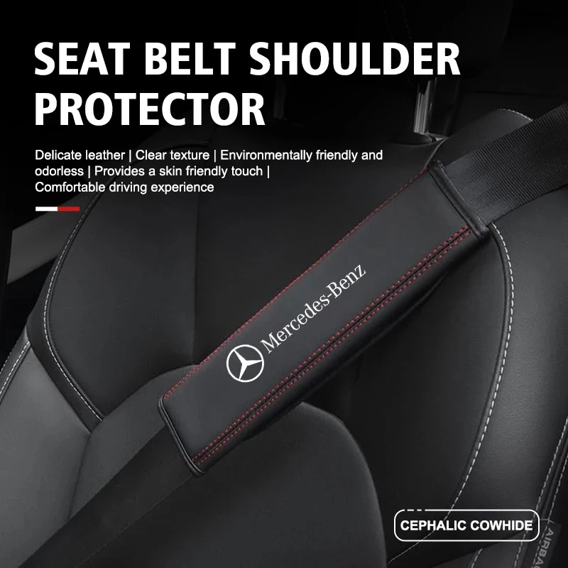 For Mercedes Benz AMG W211 W204 W210 W203 CLA GLA Interior Accessories 2PCS Car Seat Belt Leather Safety Belt Shoulder Covers view 2