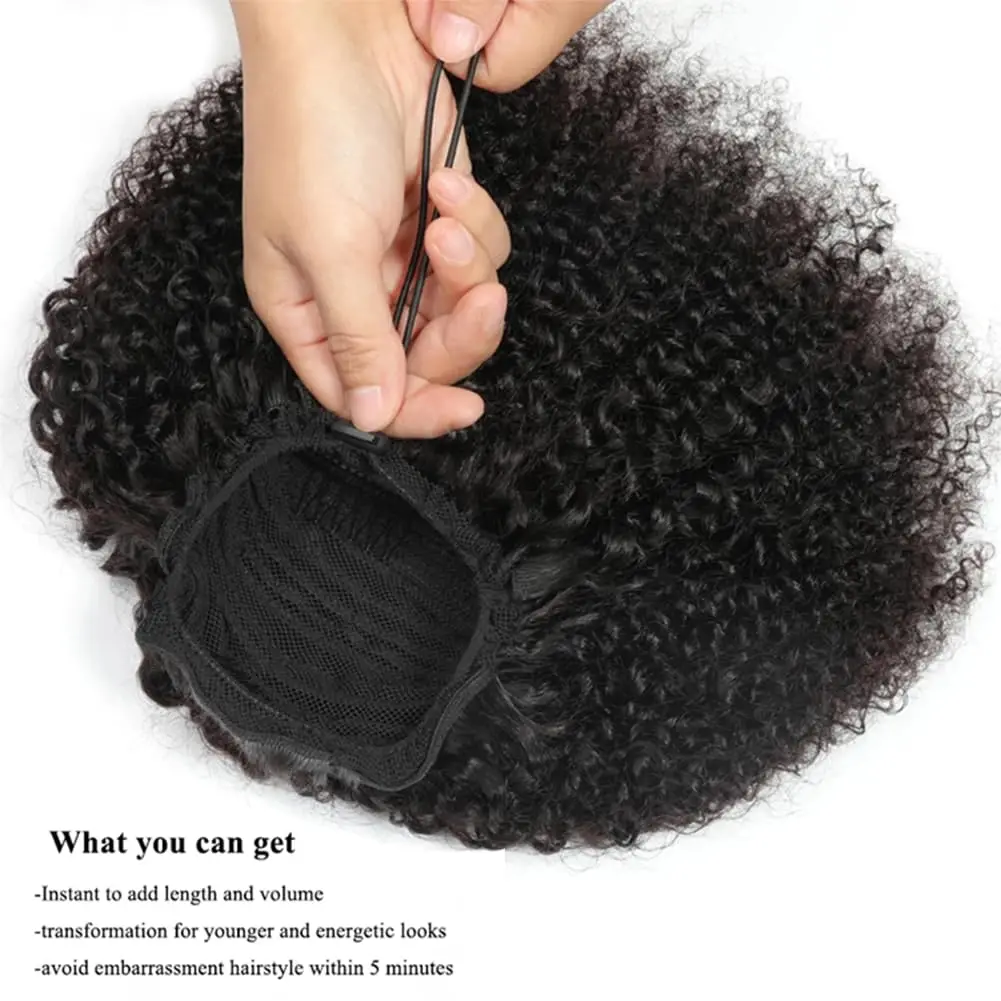 Afro Kinky Curly Brazilian Human Hair Extension Drawstring 4c Curls Puff Ponyta… - Image 2