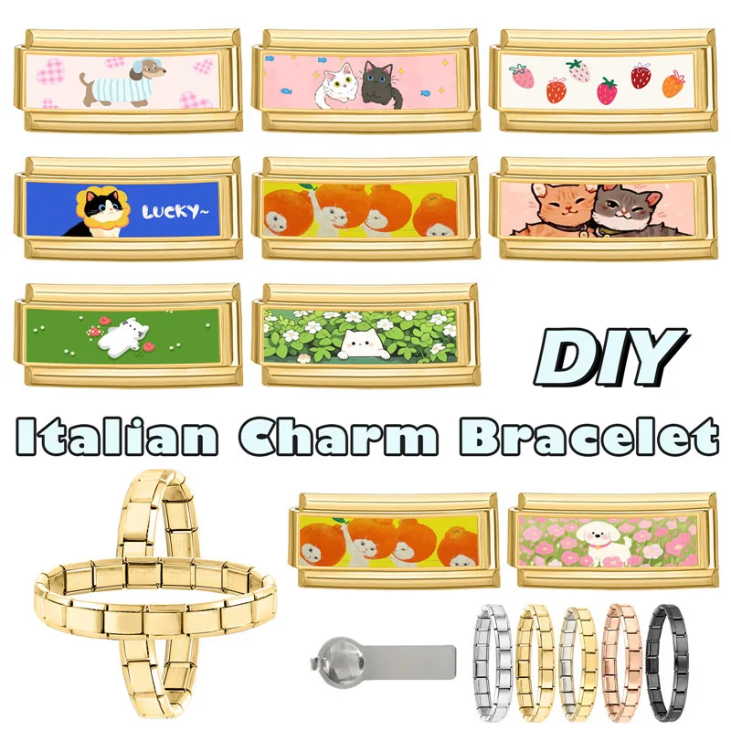 جديد جميل الحيوانات الأليفة القطط والكلاب وصلات سحرية إيطالية تناسب 9 مللي متر سوار الفولاذ المقاوم للصدأ النساء الرجال DIY بها بنفسك صنع المجوهرات