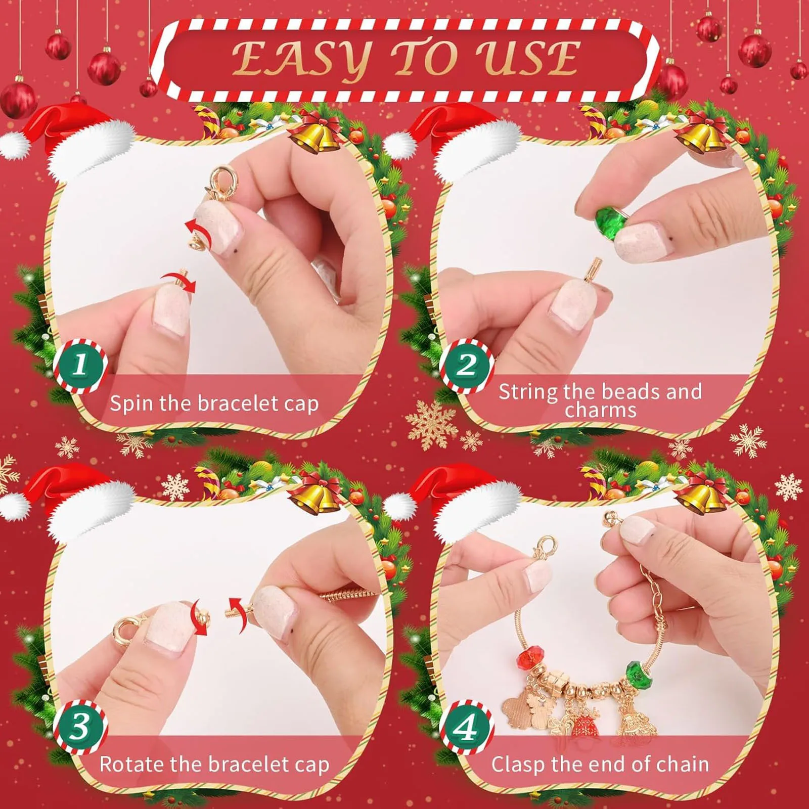 Moda natal advento calendário pulseiras 2025 24 dias calendário de contagem regressiva de natal diy jóias fazendo kit adolescentes acessórios femininos