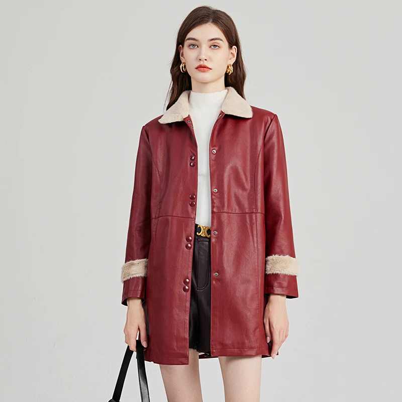 Veste en similicuir PU pour femme, manteau décontracté, fausse fourrure, optique, vêtements d'extérieur chauds, haute qualité, luxe, hiver, automne, nouvelle mode, 2023