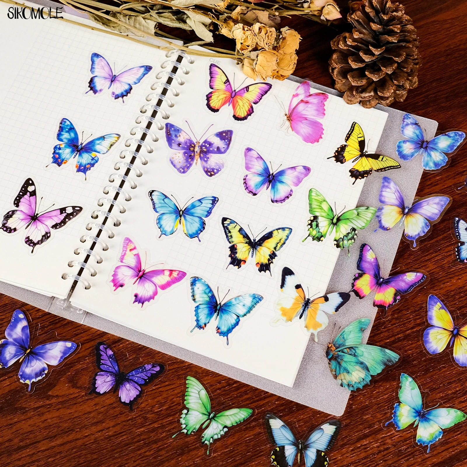 56 قطعة من ملصقات الحيوانات الأليفة الشفافة على شكل فراشة ملونة لتزيين الحيوانات وحساب اليد ومواد لوح التزلج على الجدران