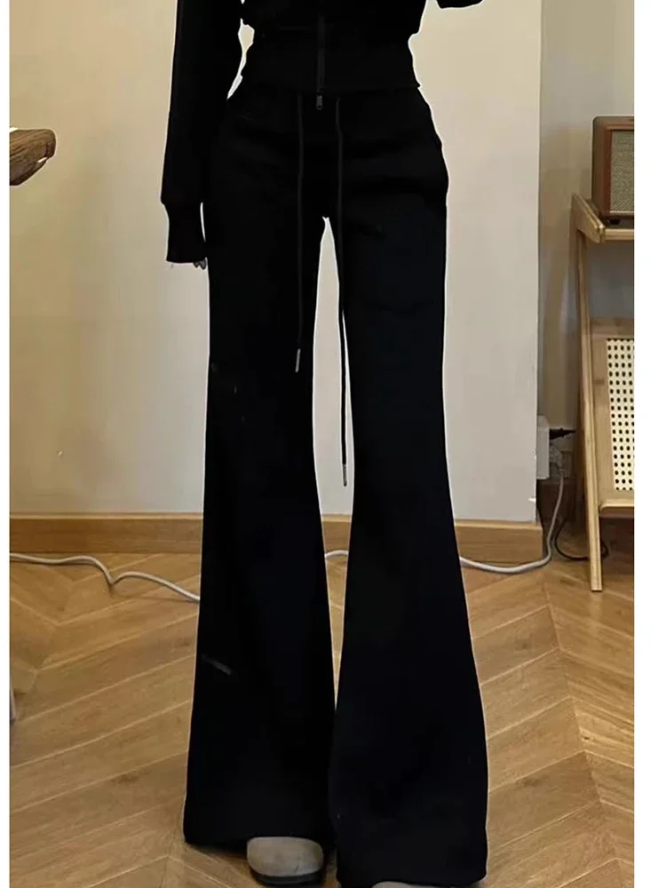 Y2K Micro Flare Pants Women American Sports Casual Loose Slimming Fleece Sweatpants Autumn Winter