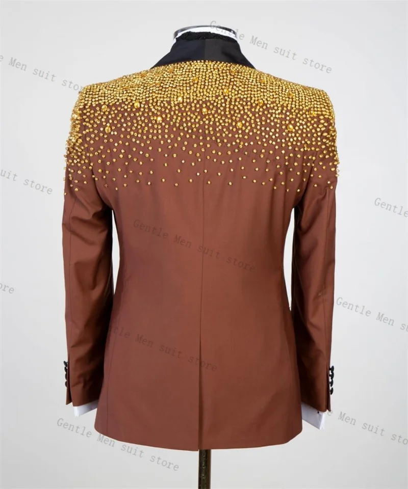 Cristalli di lusso Abito da uomo Set 2 pezzi Blazer + Pantaloni neri Pantaloni Autunno Smoking da sposa Giacca da ufficio formale Cappotto da ballo Personalizzato