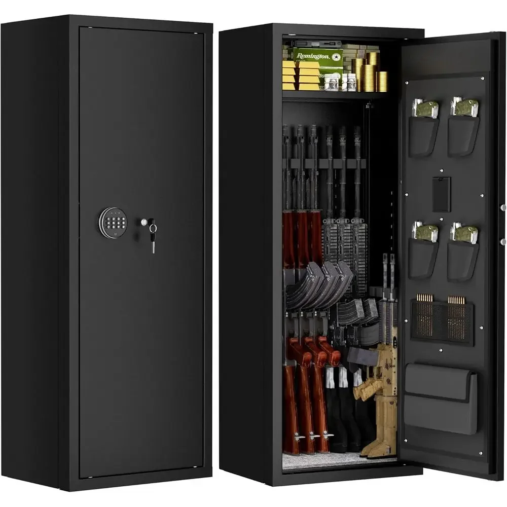Firearms Storage Cabinet with 3 Removable Racks for Long Guns and 4 Compartments for Pistols, Secure Digital Lock with Alarm Fea