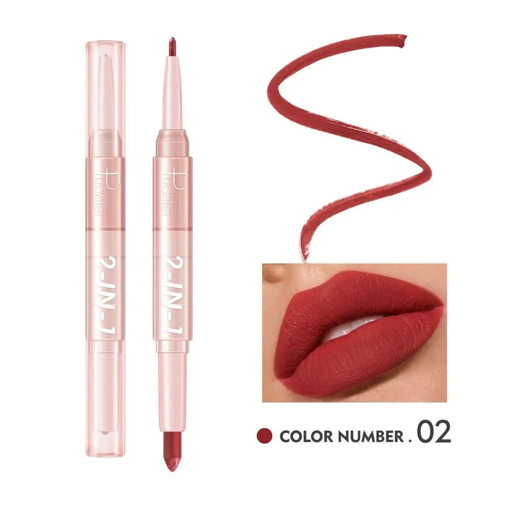 Matte Double Head Lip Liner Pencils Waterproof Long Lasting 2 In 1 Lipstick Non-Stick Cups Velvet Matte Lipliner Pen Women