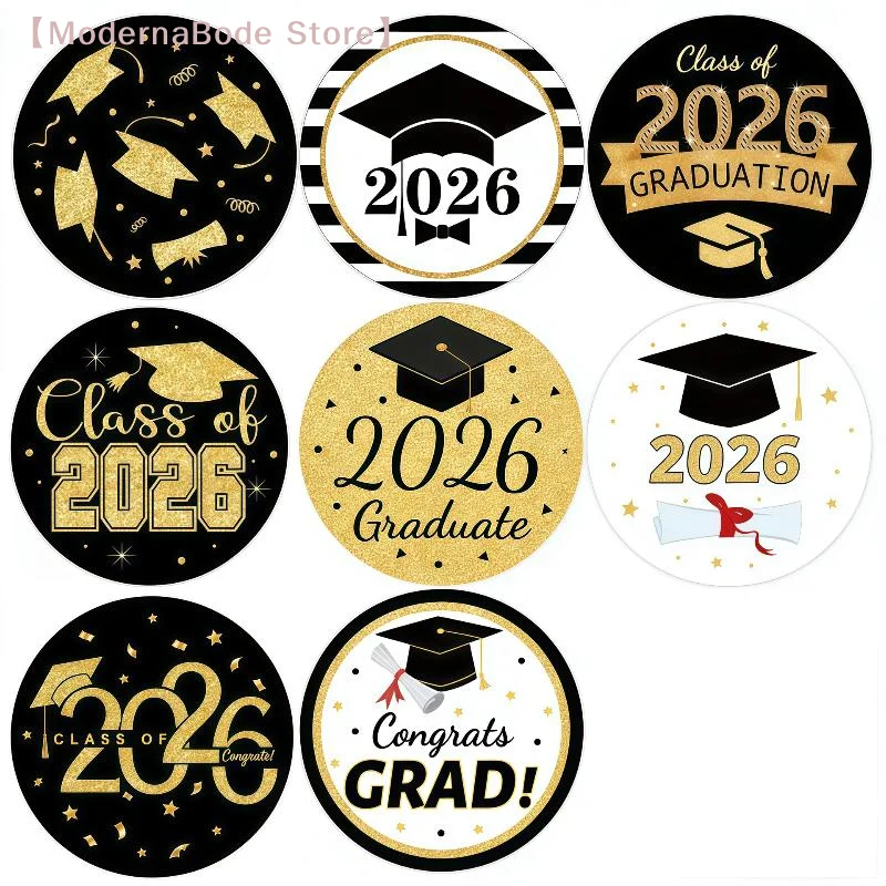 【M】500pcs/set 2026 Graduation Stickers Gold Foil Round Adhesive Labels Sticker Graduation Party Gift