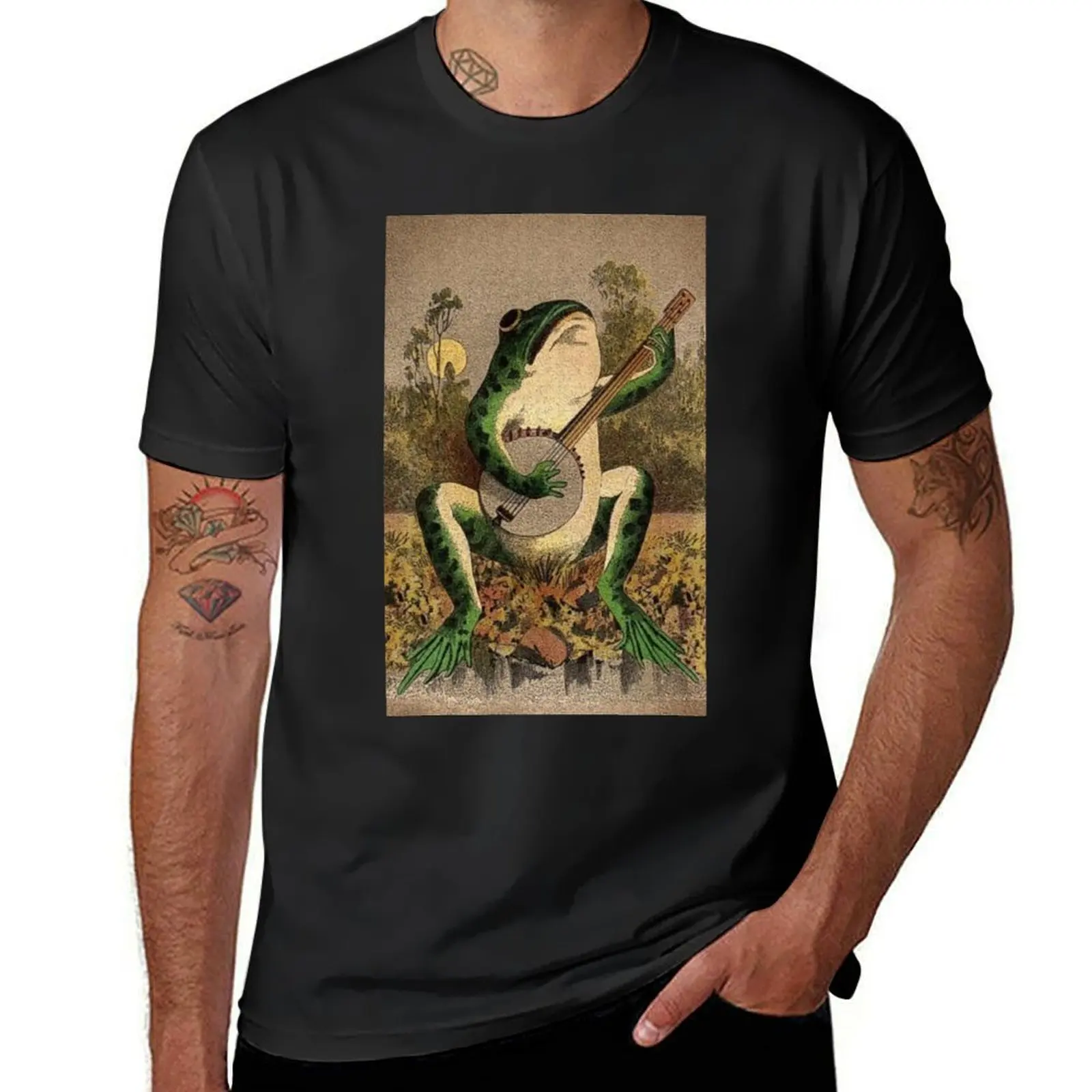 Frog playing the Banjo design T-Shirt plain vintage clothes t shirt men