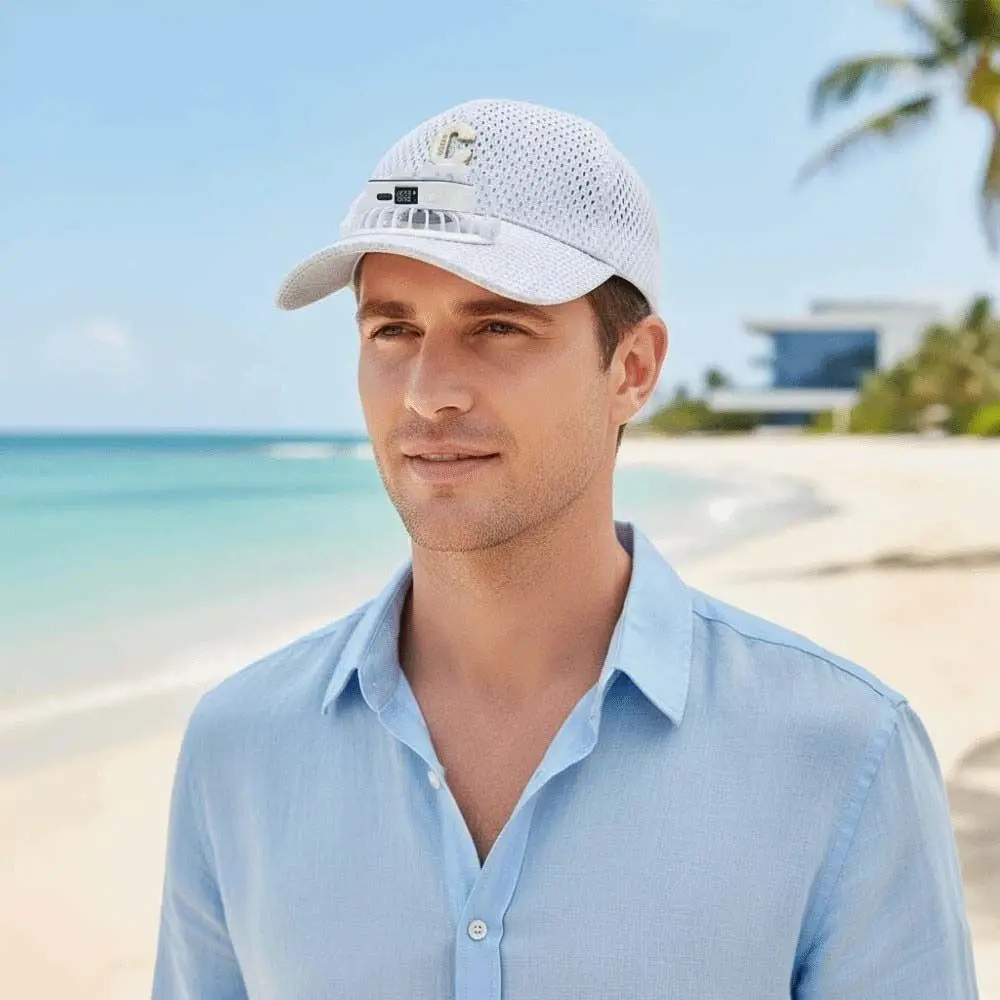 Portable Solar Powered Fan Baseball Cap 300mA Long-lasting Rechargeable Fan Hat Polyester Versatile Cooling Mesh Peaked Cap