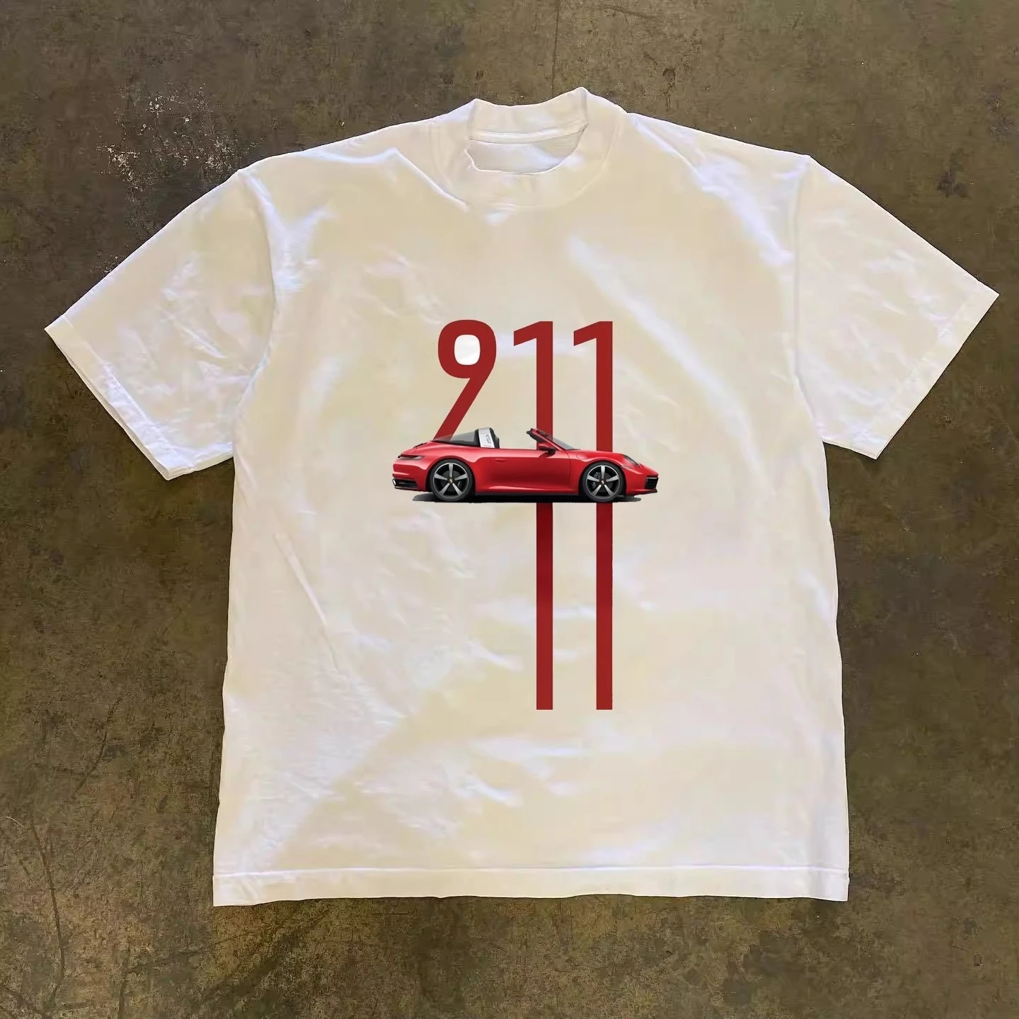 

260G Heavy Cotton, American High Street Sports Car 911 Printed Short-sleeved T-shirt, Same for Men and Women