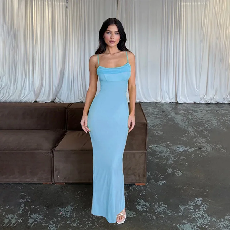 Halter pocket neck sexy halter slim dress female ins Europe and the United States new spice dress
